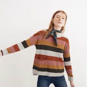 Madewell Patch Pocket Pullover Sweater in the Walton Stripe pattern XXS